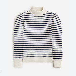 J. Crew Brushed Rib Puff-Sleeve Mock Neck Breton Stripe Nautical Sweater Size L